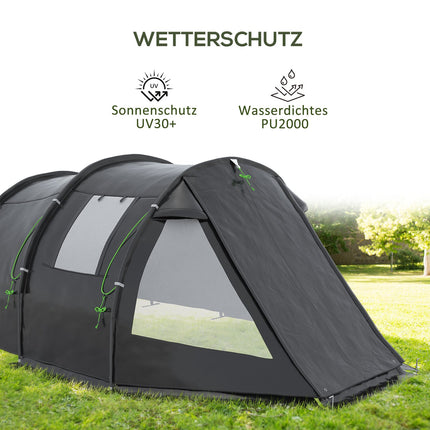 4-person tunnel tent, 2 rooms, UV protection, waterproof
