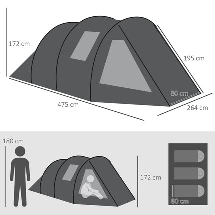 4-person tunnel tent, 2 rooms, UV protection, waterproof