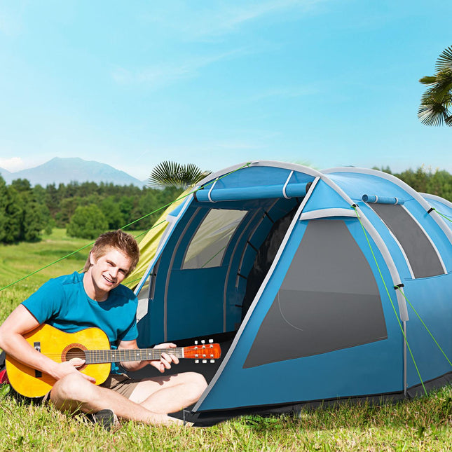 Tunelový stan pro 4 osoby – UV ochrana, 2 kabiny, vodotěsný
