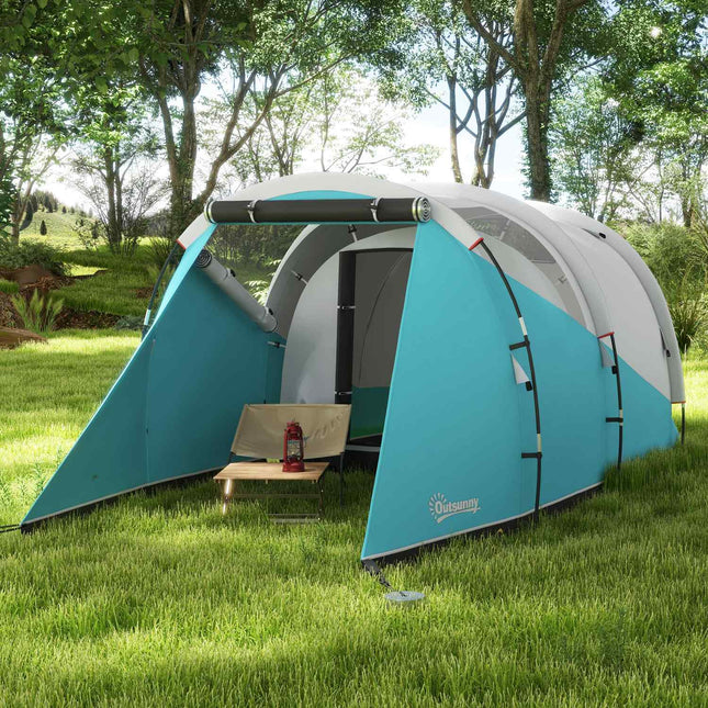 Tunneltent Kampeertent 5 Personen 2 Kamers Draagtas 3000Mm Waterafstotend Blauw