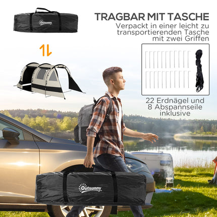 Kempingový tunelový stan - pro 5 osob, 2 kabiny, khaki, voděodolný