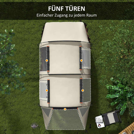 Kempingový tunelový stan - pro 5 osob, 2 kabiny, khaki, voděodolný
