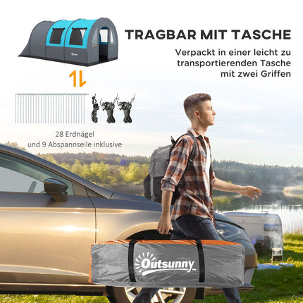 Kempingový stan pro 6 osob – 2 kabiny, lehký, 3000 mm šedá