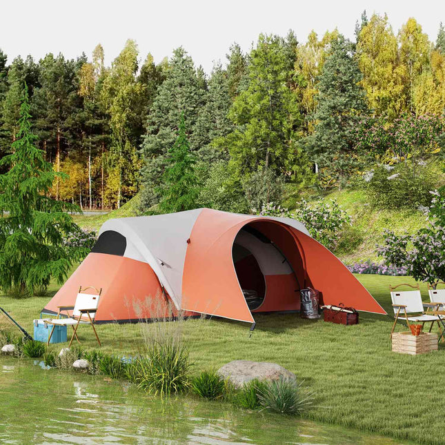 Tunneltent, Kampeertent, Waterafstotende Familietent Voor 6 Personen, Festivaltent Met Raam, Draagtas, Voor Tuin, Terras, Oranje