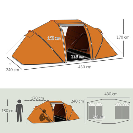 Tunelový stan pro 4-6 osob, voděodolný 2000mm, oranžový