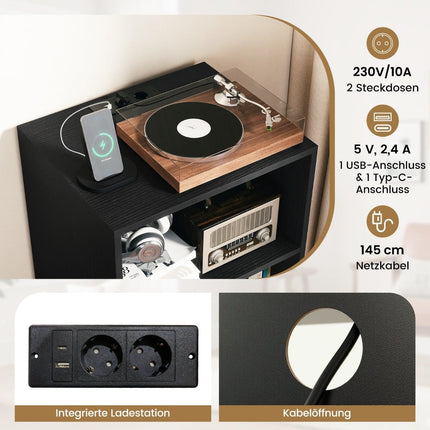 Stojan na gramofon s nabíjecí stanicí a úložným prostorem na desky