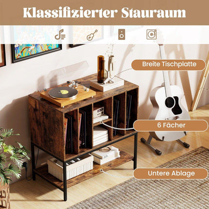Stojan na gramofon s nabíjecí stanicí a úložným prostorem na desky