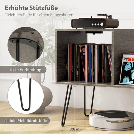Stojan na gramofon s nabíjecí stanicí a přihrádkami, šedá