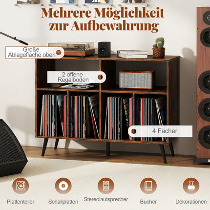 Stojan na gramofon s úložným prostorem na desky, rustikální hnědá