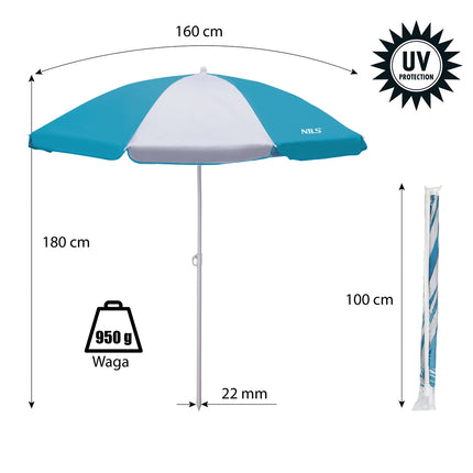 Plážový slunečník 180 cm, UV ochrana, tyrkysová
