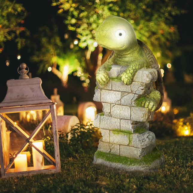 Zahradní socha želvy se solárním LED světlem, 14.5""