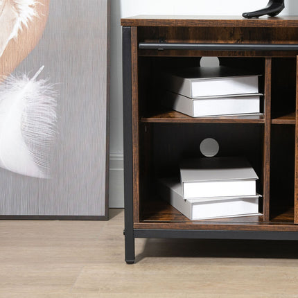 TV lavice pro 60" obrazovky, industriální design, dřevotříska a ocel