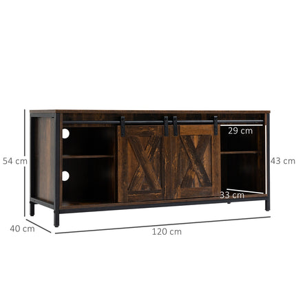 TV lavice pro 60" obrazovky, industriální design, dřevotříska a ocel