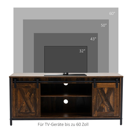 TV lavice pro 60" obrazovky, industriální design, dřevotříska a ocel