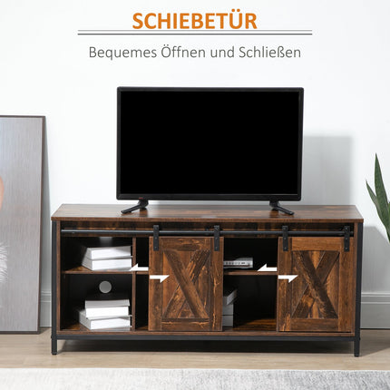 TV lavice pro 60" obrazovky, industriální design, dřevotříska a ocel