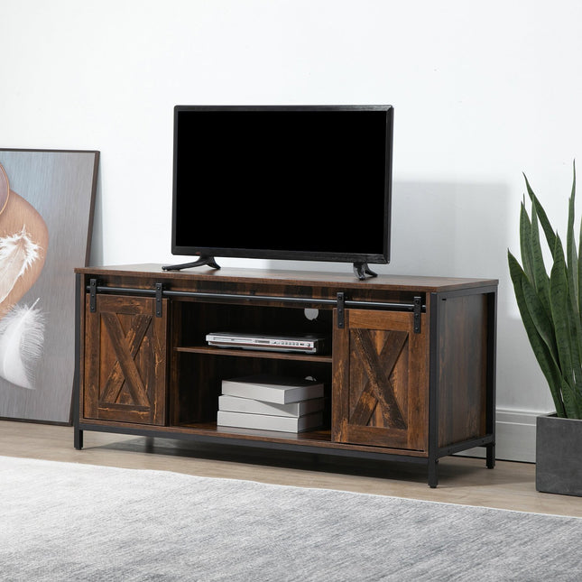 TV lavice pro 60" obrazovky, industriální design, dřevotříska a ocel