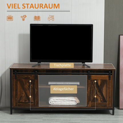 TV lavice pro 60" obrazovky, industriální design, dřevotříska a ocel
