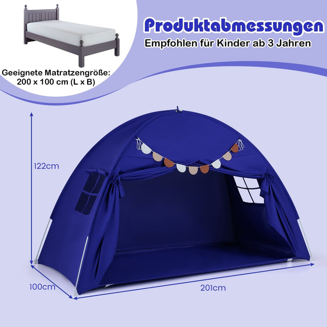 Baldachýnový stan na postel pro děti, skládací, se 2 okny
