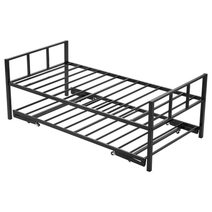 Twin Daybed Frame with Trundle, Metal Slats, Black