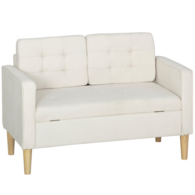 Tweezitsbank met opbergruimte, crèmekleurig fluweel, 117 cm