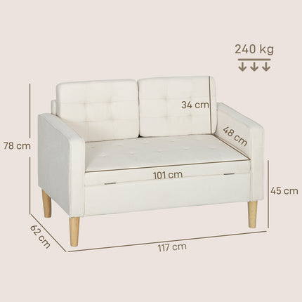 Dvoumístná pohovka s úložným prostorem, krémový samet, 117cm