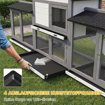 Two-Tier Wooden Rabbit Hutch with Run, 230 x 53 x 93.5 cm