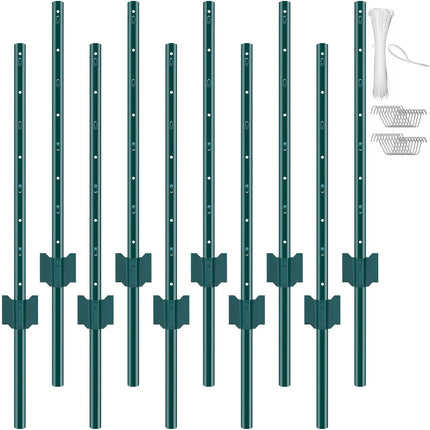 U-Channel Fence Posts, 3 ft Steel, 10-Pack, Green