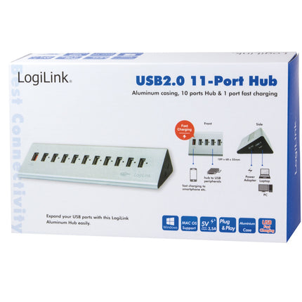 USB 2.0 rozbočovač 10+1 rychlé nabíjení