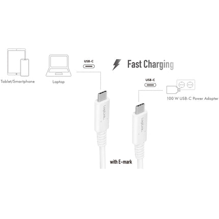 Kabel USB 4 Gen3x2 USB-C - USB-C, 40Gbps 100W 0.8m, bílá