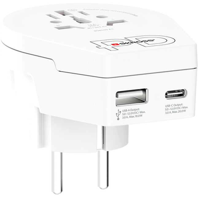 USB-A/USB-C 20W uzemněný adaptér pro Evropu