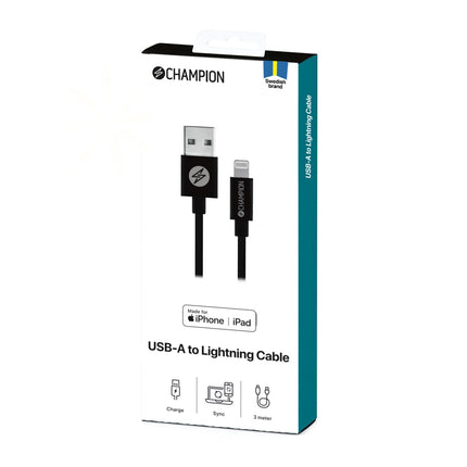 Kabel USB-A na Lightning 3m, černá