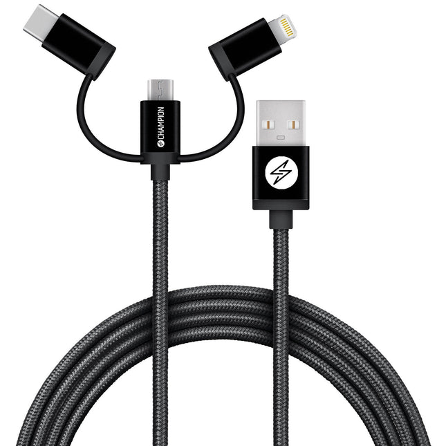 Kabel USB-A na Lightning, USB-C a Micro-USB 1.5m, černá