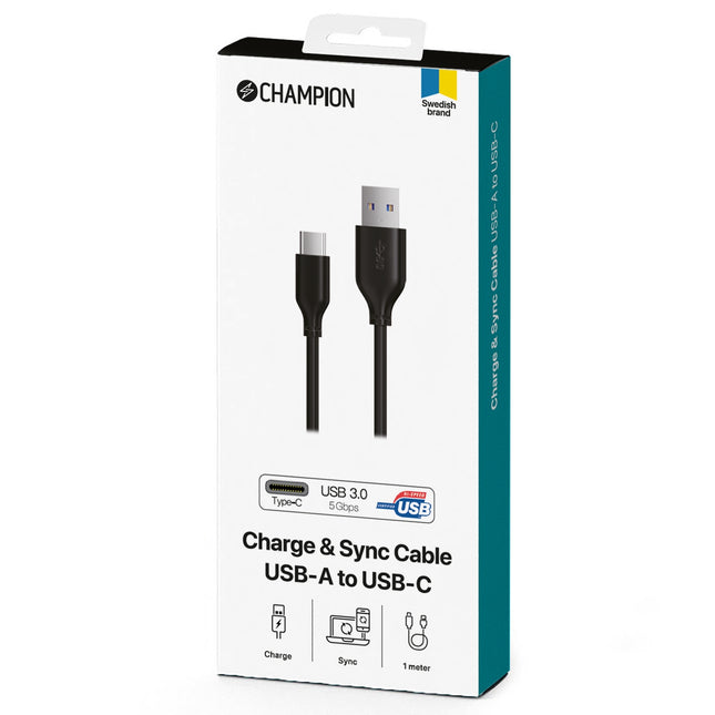 Kabel USB-A na USB-C 1m, černá