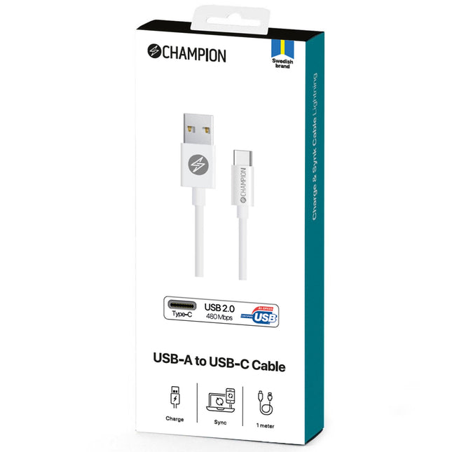 Kabel USB-A na USB-C 1m, bílá