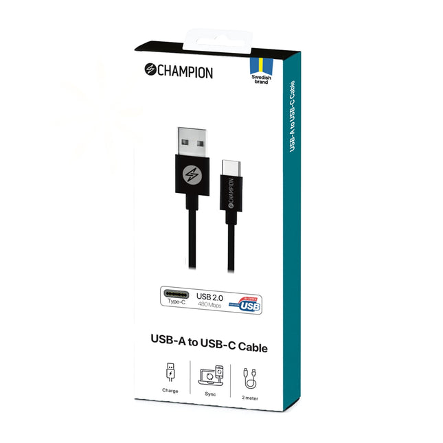 Kabel USB-A na USB-C 2m, černá