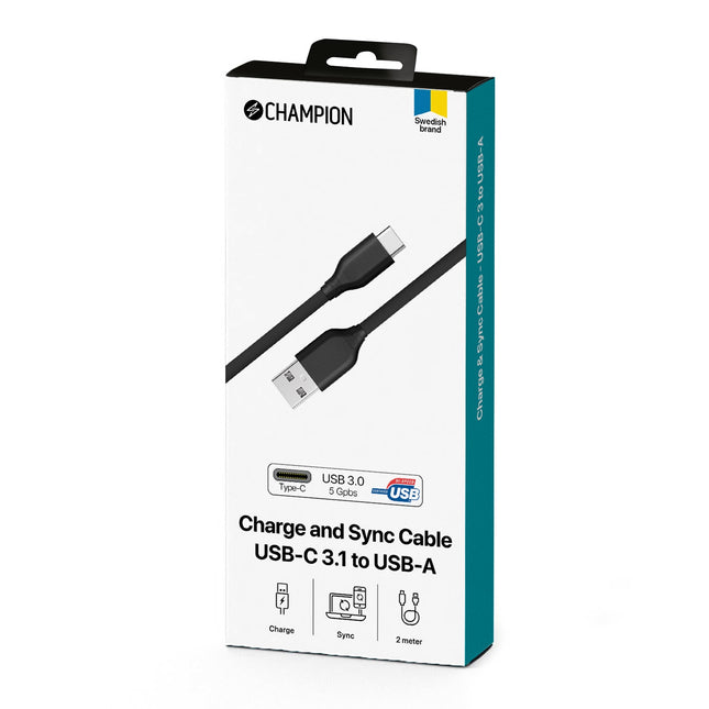 Kabel USB-A na USB-C 2m, černá