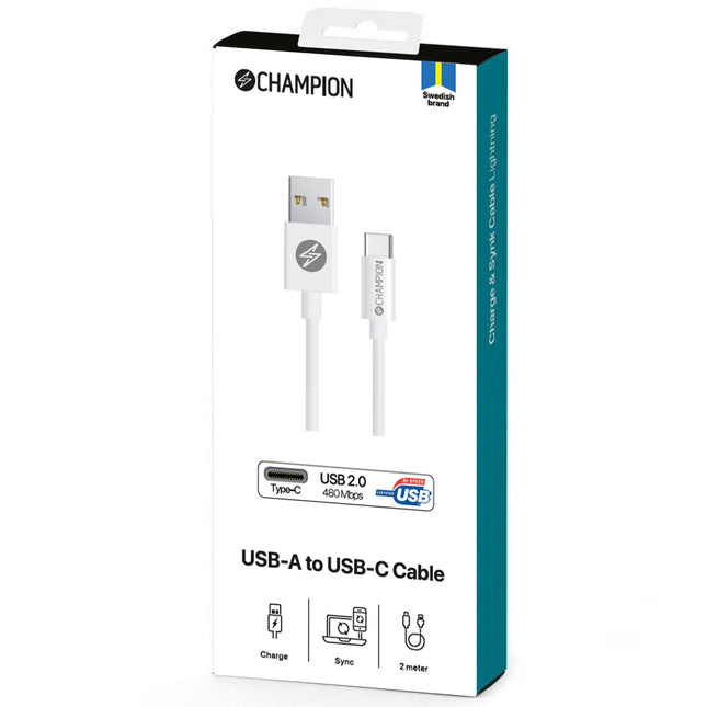 Kabel USB-A na USB-C 2m, bílá