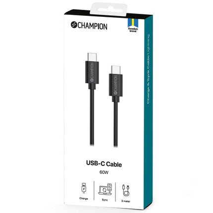 Kabel USB-C 60W 3m, černá
