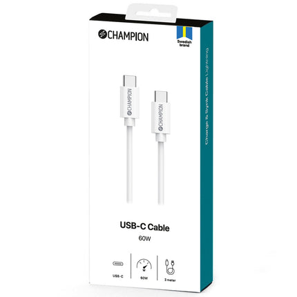 Kabel USB-C 60W 3m, bílá