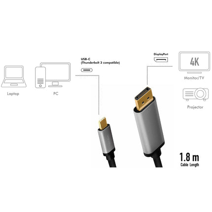 USB-C -> DisplayPort 4K/60Hz hliník 1.8m
