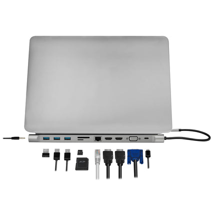 USB-C dok 11v1 HDMI/VGA/RJ45/USB-C 100W