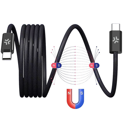 USB-C magnetický opletený kabel, 60W, 1m, černá