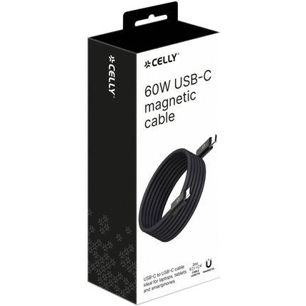 USB-C magnetický opletený kabel, 60W, 1m, černá
