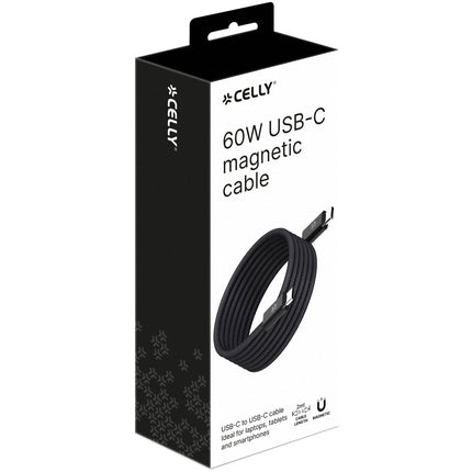 USB-C magnetický opletený kabel, 60W, 2m, černá