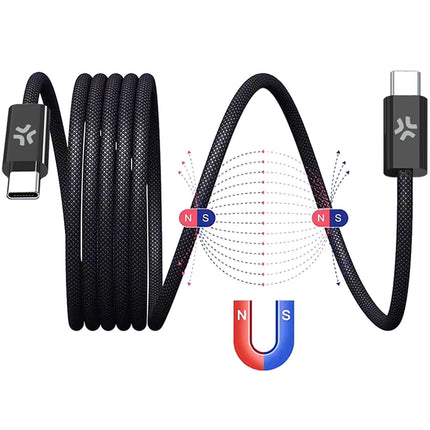 USB-C magnetický opletený kabel, 60W, 2m, černá