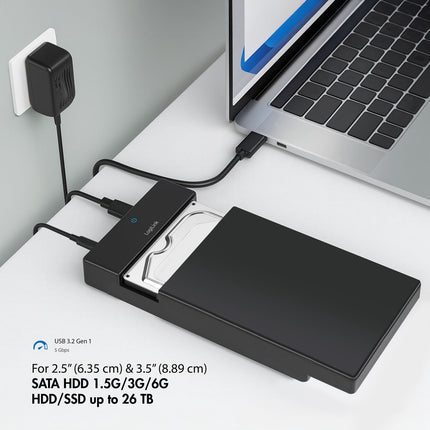 USB-C box na HDD/SSD SATA, 2.5"/3.5", bez nářadí, černá