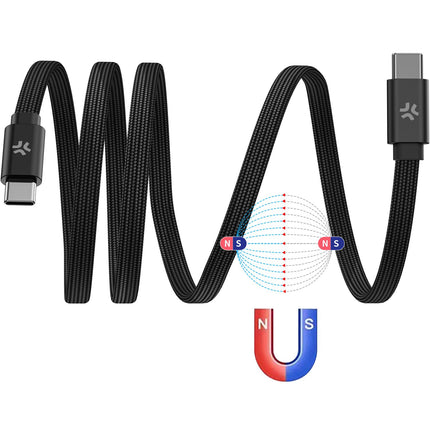 Kabel USB-C na USB-C 60W, magnetický opletený plochý 2m