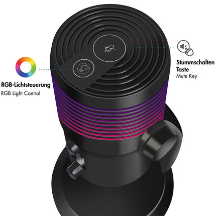 USB kardioidní mikrofon s RGB podsvícením, 192kHz/24-Bit