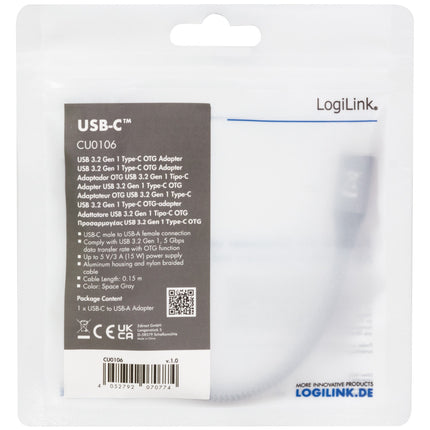 USB-C samec na USB-A samice OTG 15W 0.15m