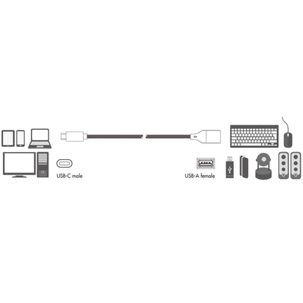 USB-C samec na USB-A samice OTG 15W 0.15m